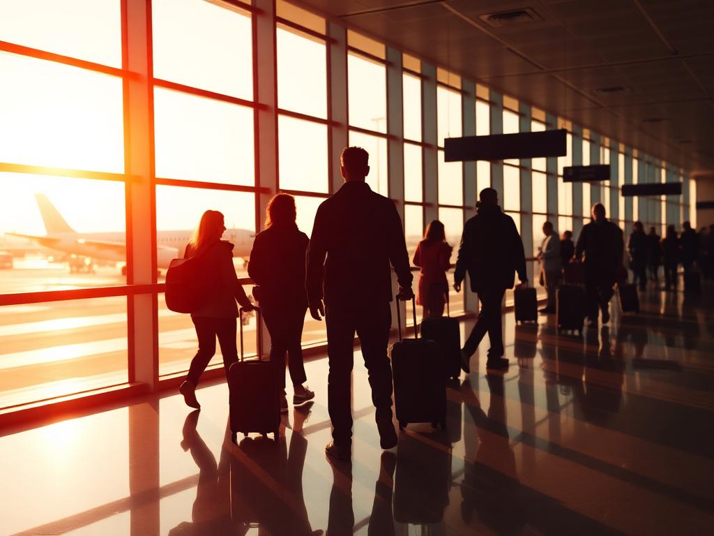 Voyageurs avec valises dans un terminal d'aéroport moderne